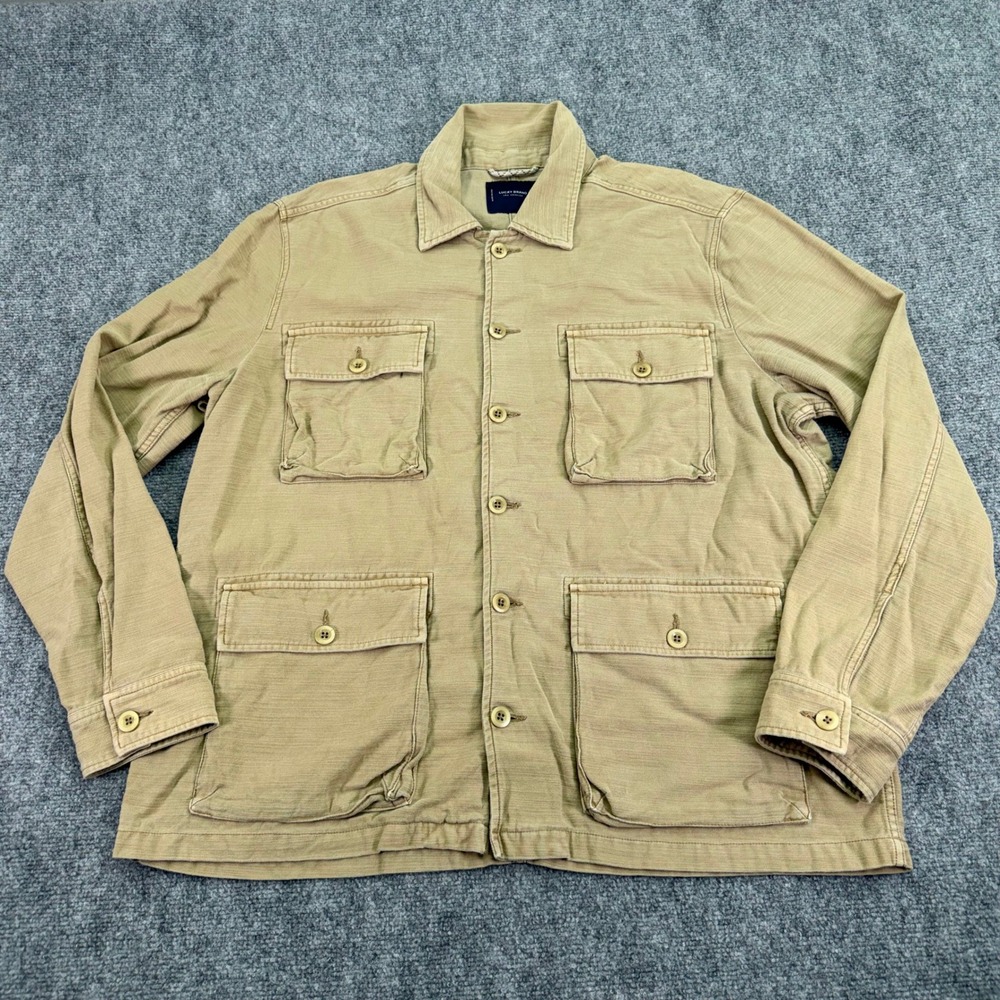 Lucky Brand Jacket Men's XL Khaki Cotton Tencel Utility Military Field Chore